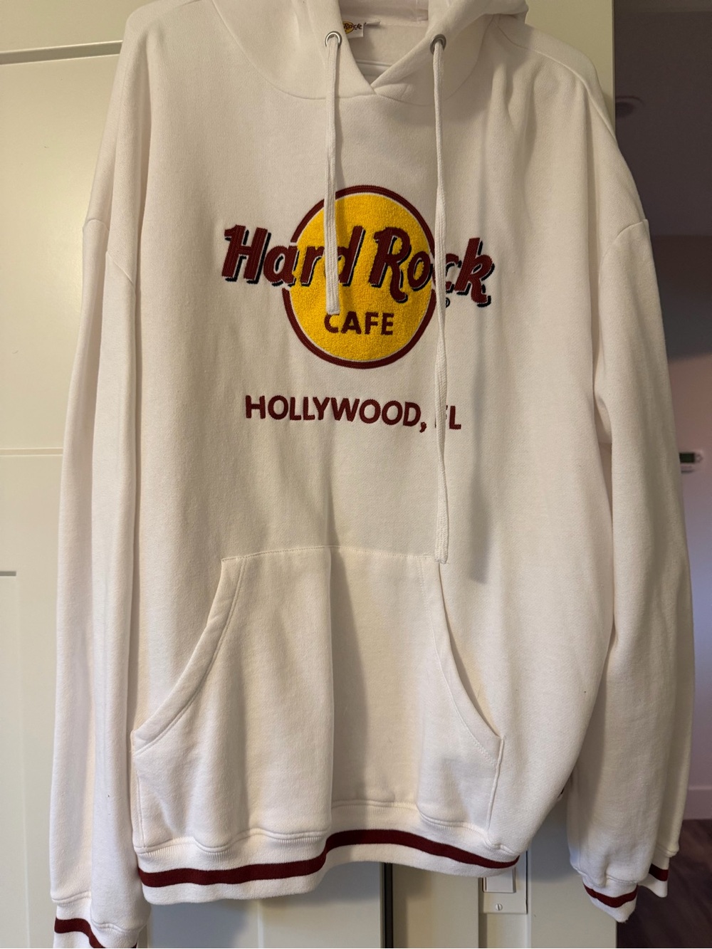 Hard Rock Cafe White Crewneck Sweatshirt with Yellow & Maroon Logo